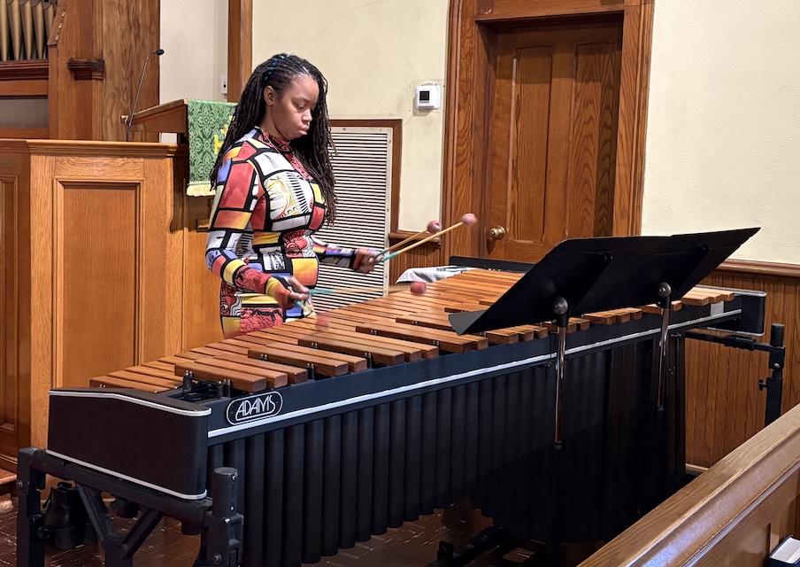 Dr, Jessica Williams plays the marimba during a Kaleidoscope Concert in January, 2026.