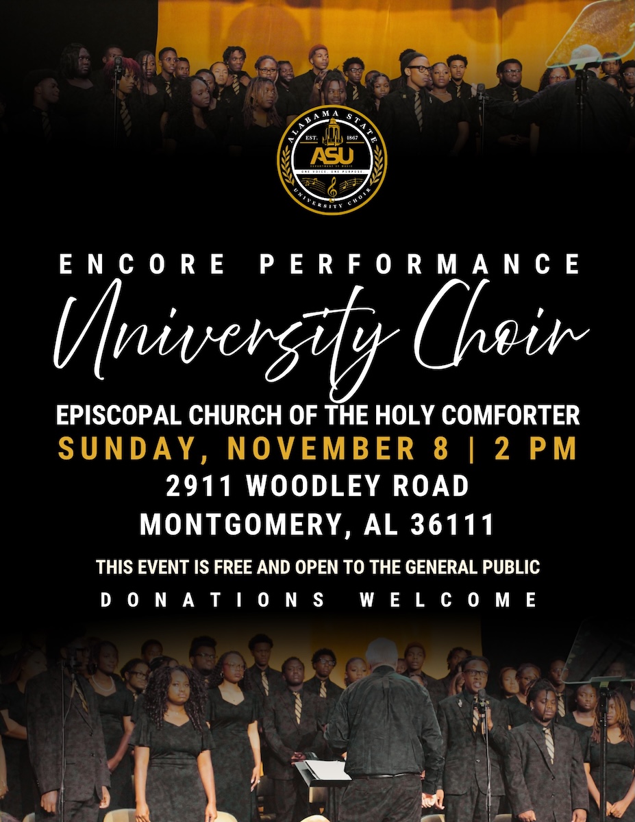A poster announcing the Encore Performance by the ASU University Choir at Holy Comforter on Sunday, Nov. 8.